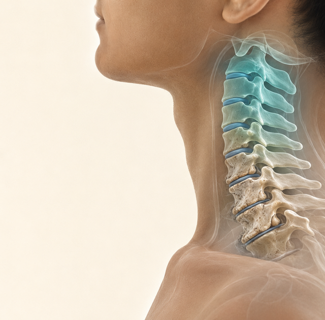 Diagram comparing cervical spondylosis vs spondylitis in the neck