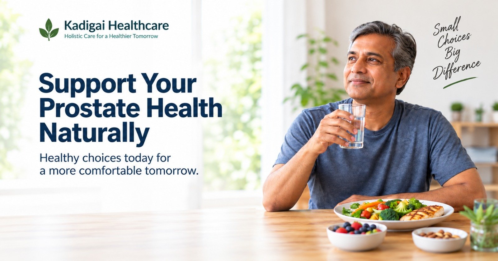 Man supporting prostate health with prostate health diet and natural support