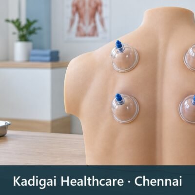 Dry cupping treatment for back pain at Kadigai Healthcare offering cupping therapy in Chennai