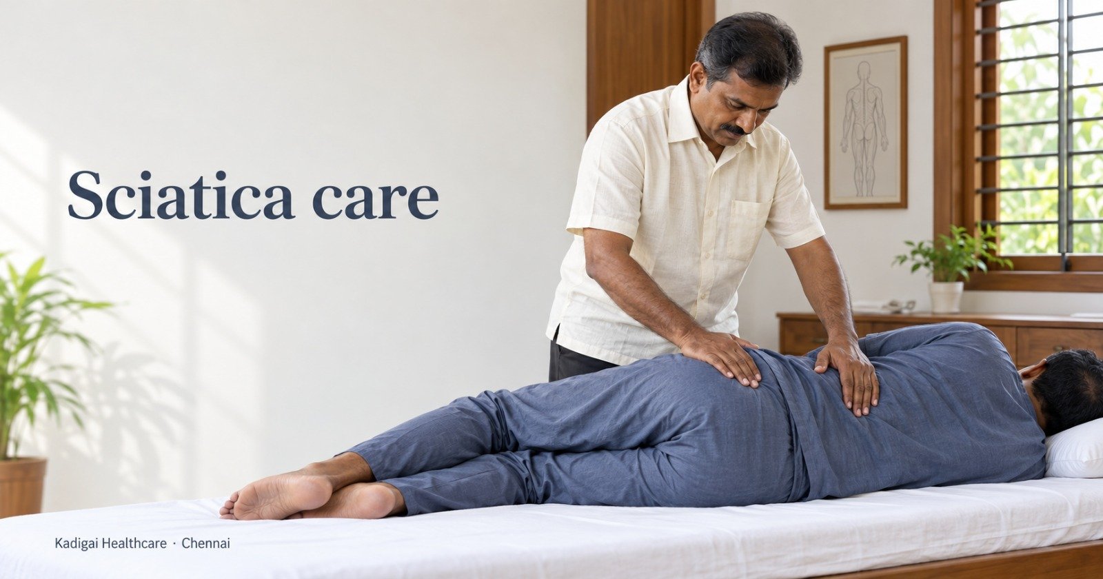 Sciatica treatment with Siddha medicine, Varma Kalai and acupuncture at Kadigai Healthcare, Chennai