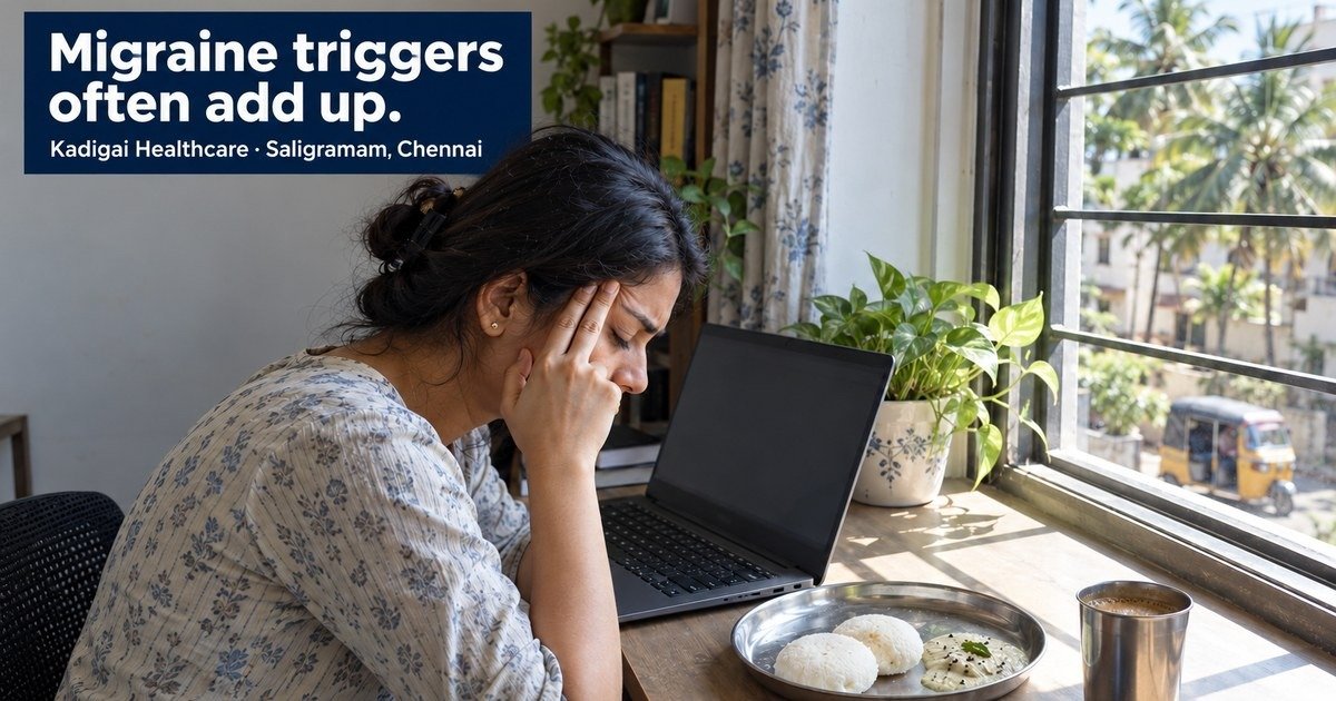 Migraine triggers and causes, including stress, heat, poor sleep and skipped meals